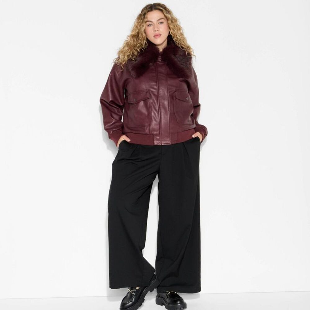Women's Faux Leather Bomber Jacket - Wild Fable Red XXL